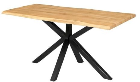 DUPI Mesa de Comedor Fija Nordic, Efecto Madera Natural, Patas Metálicas Grafito, Diseño Industrial, 140x90cm