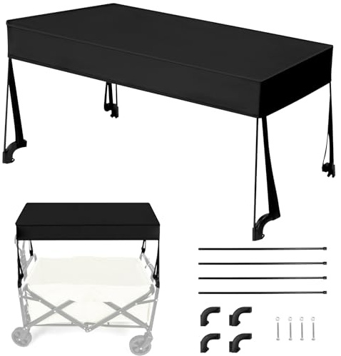 Canopy for Wagon, Collapsible Trolley Roof Awning Sun Shade Cover for Handcart, 600D Fabric Waterproof Dustproof UV Resistant, L90*W45*H50cm (Black)