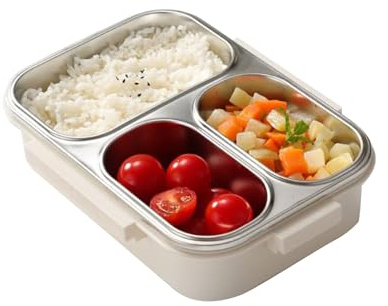 Gazocua Contenitori per Pranzo dei Bambini,Portamerenda In Acciaio Inossidabile | 3 Scomparti Antigoccia Per Scuola Asilo Picnic Lavoro Viaggio