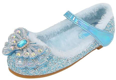 Generisch Zapatos de princesa con lentejuelas para niñas, de poliuretano, con efecto brillante, para niños, fiestas de baile, ocasiones festivas, en plata, azul, 33 EU