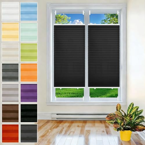 Tillfälliga Persienner för Fönster 35 x 210 cm Ljusfiltrering, Blackout Termisk Integritetsskydd Plissé Tillfällig Persienn Enkel Att Installera för Fönster Uteplats Kök, Svart