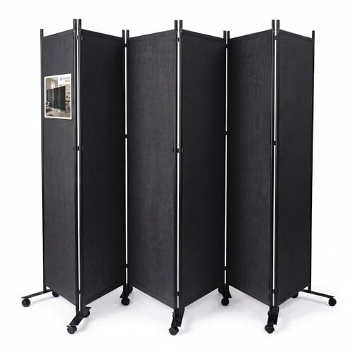 VOUNOT® Biombo Separador Plegable 6 Paneles Separador de Ambientes con Ruedas 340x30x171 cm Pantalla Privacidad Tela Poliéster Marco Metal Divisor Habitación para Oficina Dormitorio Interior Antracita