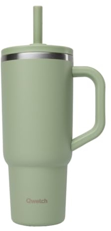 QWETCH Tazza da Viaggio Isotermica 900ml Ermetica con Cannuccia Pieghevole – Tazza Isotermica in Acciaio Inox Riciclato con Manico – Mantiene 48h Ghiaccio / 12h Freddo – Bicchiere Isotermico