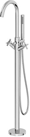 Architeckt® Lattra Bathroom Freestanding Bath Shower Mixer Tap Handset Hose Attachment Round Twin Crosshead Handle for Bathtub Modern, Chrome