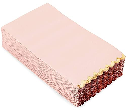 SEGMINISMART Lot de 50 Serviettes de Table en Papier festonné avec Bords dorés (11 x 20 cm, 3 Plis, Rose, Lot de 50)