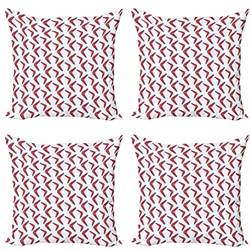 Ambesonne Aboriginal Throw Pillow Cushion Case Pack of 4, Boomerang Style Motifs with Ornamental Art, Modern Accent Double-Sided Digital Printing, 18, Vermilion Multicolor