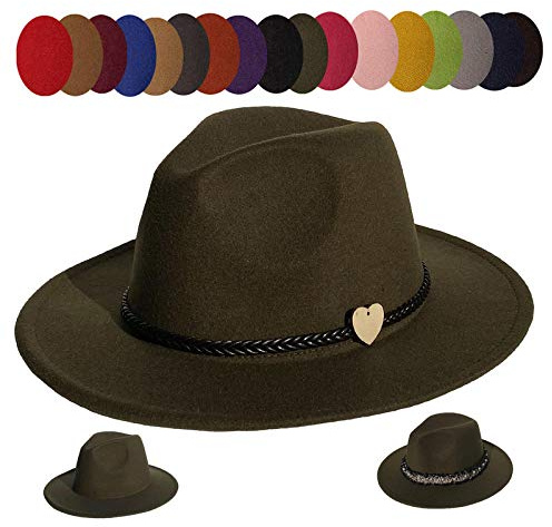 JK Home Wide Brim Fedora-hatt - Filt Panama-keps - 2 st justerbara band - Vintagestil Cosplay Grön