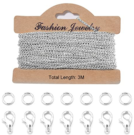 Gioielli a Catena a Maglia,Catena a Maglie a Catena,Collana con Cordino a Catena,Forniture per Gioielli con Anelli di Salto,Fermagli a moschettone per Catena di Gioielli da Uomo,Donna,Fai da Te,3 m