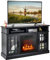 TANGZON Electric Fireplace Insert TV Stand, Freestanding Media Console Table Entertainment Center with 1800-2000W Fireplace Heater & Remote Control (Black, 18 Fireplace,121x40x74cm for 55 TV)