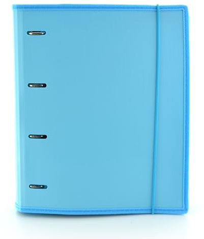 Office Box Carpeta & – 4 Anillas – 100 Hojas – 10 Separadores Xtra – 80 Stickers y Cierre de Goma - Ideal Para tus Apuntes en Anillas - 12 Colores - 100% Reciclable. (Azul Claro)