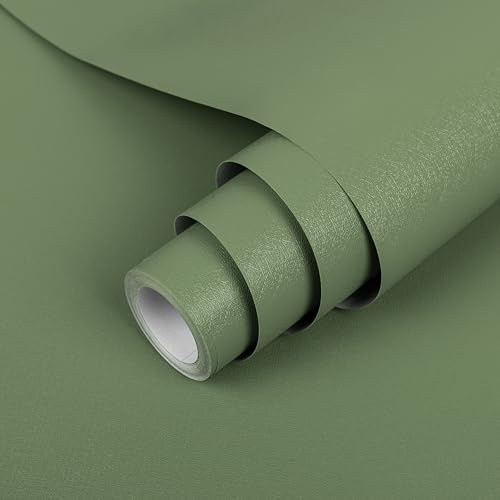 Hode Muebles Papel Adhesivo Verde 60X600cm Película Autoadhesiva para Muebles Gabinete Pared Baño Dormitorio Cocina Impermeable PVC Papel Tapiz Verde Oscuro