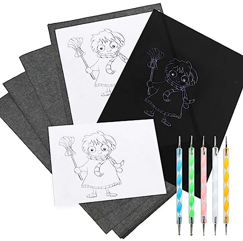 XPEX 50 Stück Graphit-Transferpapier, Kohlepapier, Graphit-Kopierpapier, A4 Schwarzes Transferpapier Mit 5 Stiften, Pauspapier für Holz, Papier, Leinwand