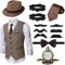 Ulikey 20er Jahre Accessoires, Mafia Kostüm Set für Herren, 1920er Zubehör Mit Westen & Verschiedenen Accessoires für Halloween, Karneval (Braun, M)