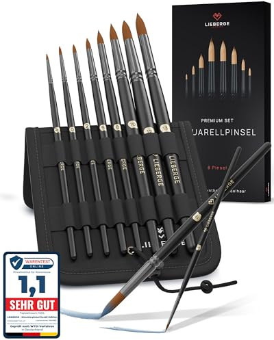 Pennello ad acquerello di alta qualità – Set di 8 setole sintetiche – Set di pennelli ad acquerello senza perdita di capelli durante la pittura