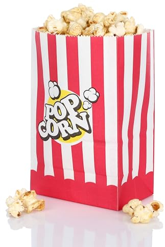 FunX Kraftpapier Popcorntüten 80er Pack - Partytüten für Kino, Filmabende, Kindergeburtstag und Übernachtungsparty - 10 x 7 x 16 cm Rot/Weiß Gestreift
