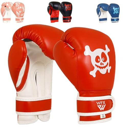 WFX Kids Boxing Gloves 4oz, 6oz Professional MMA Sparring Junior Muay Thai Gloves Kickboxing Punch Bag Training Fighting for Young Fighters (Red, 6-OZ)