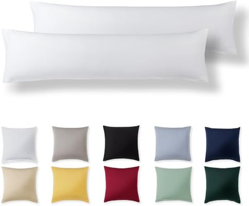 Alreya Kissenbezug 40 x 145 cm (2er Set) - Weiß - 100% Jersey Baumwolle - Kissenhülle für Kissen 40x145 cm, Jersey Kopfkissenbezüge, Superweicher Kissenbezüge 40x145 mit Reißverschluss