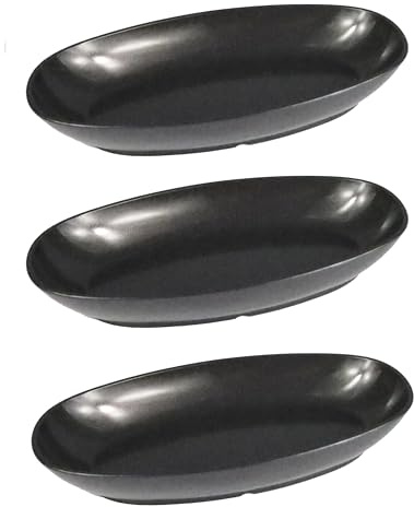 Harfield Odyssey Black Deep Oval Plates Pack of 3 500ml Food Platter Virtually Unbreakable Polycarbonate Plastic