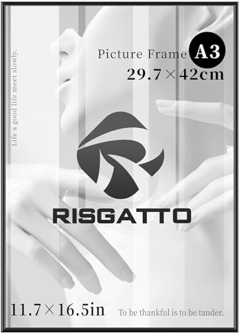 Risgatto Bilderrahmen DIN A3 30 x 42 cm Aluminium Fotorahmen mit Hochauflösend Acrylglas | Moderner Portraitrahmen Metall 29,7 x 42 cm | Bilderrahmen zum Aufhängen aus MDF und Acrylglas | Schwarz