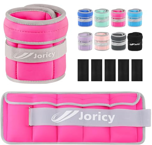 JORICY Adjustable Ankle Weights for Women Men Kids, 1–2kg Pair Leg/Wrist/Arm Weight Straps with Removable Weight for Yoga Walking Running Gymnastics Aerobics Physical Therapy, Rose Red