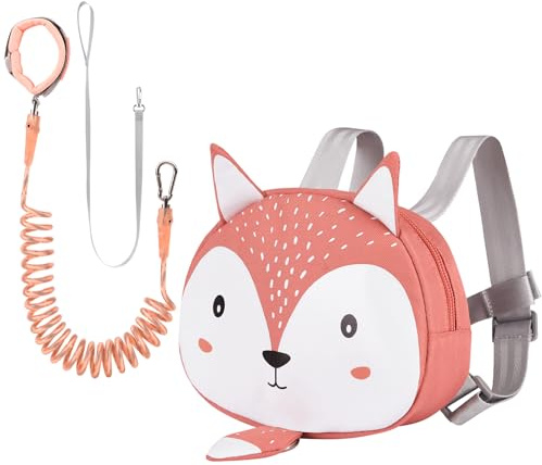 Bebamour Toddler Backpack with Reins, Animal Safety Harness Backpack for Boys & Girls, Mini Anti-Lost Walking Backpack with Detachable Leash for Travel, Nursery & Outdoor Use, Orange Squirrels