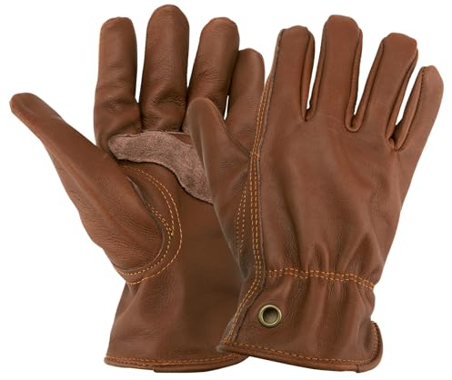 VOSSOT Retro Arbeitshandschuhe leder für Bau,Lederhandschuhe für Damen und Herren,Gartenhandschuhe aus Leder,Arbeitshandschuhe aus Leder,dornensichere Sicherheitsarbeiten,Hof, Gartenarbeit,Vollfinger