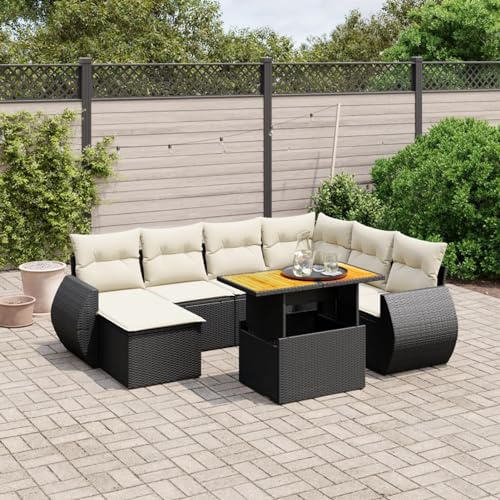 Faroom Sofa Jardin Exterior de Ratán con Mesa de Jardín Ajustable, Set Muebles de Salon Exterior, Muebles Jardin Exterior, Muebles de Terraza, Muebles Jardín con Cojines Negro 8 Plazas-Type-366