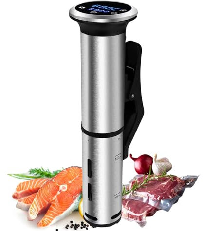 Cocina Sous Vide, Máquinas Sous Vide 1200W, Cocina Suvee Circuladora de Inmersión con Control Preciso de Temperatura y Tiempo, Abrazadera Ajustable, Pantalla Digital, IPX7 Resistente al Agua