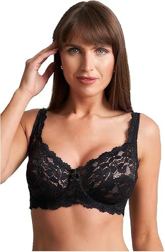 reshmena® Underwired Womens Lace Bra, Women's Push Up Bra Full Coverage Soft Cups Floral Lace Women Non-Padded Bra with Adjustable Straps Womens Everyday Bralette 40D Black