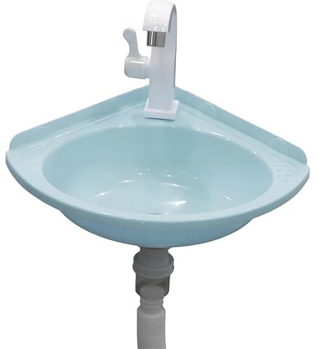 Waschbecken zur Wandmontage mit Wasserhahn und Ablaufgarnitur Waschbecken,Eckwaschbecken aus Kunststoff,Hängewaschbecken Waschtisch,Badezimmer Handwaschbecken,Waschschale Becken