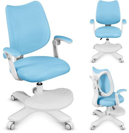 MARK ADLER Junior 4.6 | Ergonomischer Kinderstuhl Schreibtischstuhl Drehstuhl | Höhenverstellbar | Rückenlehne verstellbar | 360° Drehung | Armlehnen klappbar | Schwerkraftrollen | Fußstütze | Blau