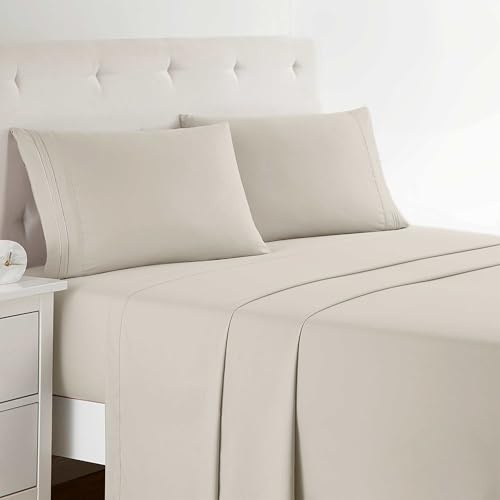 Clara Clark Bed Sheets, Premier 1800 Series Bed Sheet Set, Deep Pocket, Wrinkle, Fade, Stain Resistant, Luxury Soft Bedding Sheets & Pillowcases, Queen, Linen
