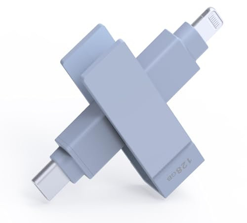 Piodata MFi iPhone Flash Drive 128GB, Smart App Backup, USB-C & Lightning