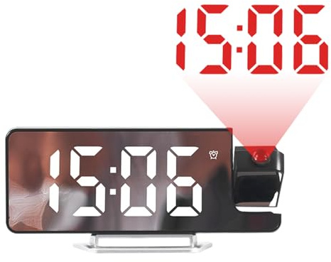 Sveglia con proiezione, sveglia digitale regolabile a luminosità da comodino con schermo a specchio LED, 12/24 ore, display con oscuramento automatico, decorazione da soffitto proiettore per camera da