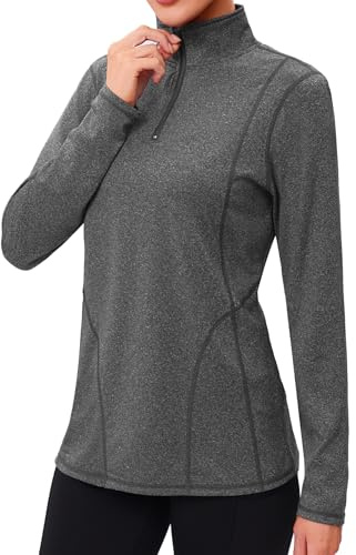 Terecey Women's Long Sleeve Sports Tops 1/4 Zip Gym Tops UPF 50+ Quick Dry Running Shirt Lightweight UV Sun Protection Workout Top for Golf Cycling Fitness Yoga