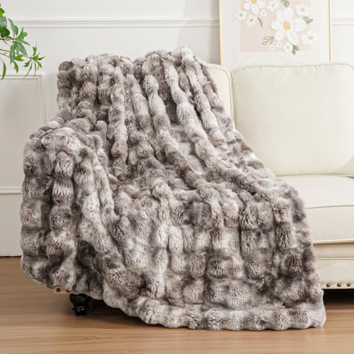 Enyhom Manta Sofa Grande Plaid Rabbit 152 x 203 cm, Pelo Sintético con Reverso Franela Manta Polar Cobijas de Invierno Esponjosa Cobertor Cama, Suave y Caliente Mantas para Sofa, Regalo para Mujer