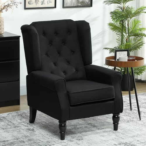 HOMCOM Wingback Accent Chair Linen Armchair High Back Black