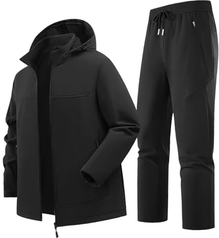 Generisch Combinaison de pluie pour homme - 2 pièces - Veste à capuche + pantalon de pluie - Coupe-vent - Vêtement de travail - Imperméable - Vêtement de pluie de moto - Respirant et léger, Noir , 5XL