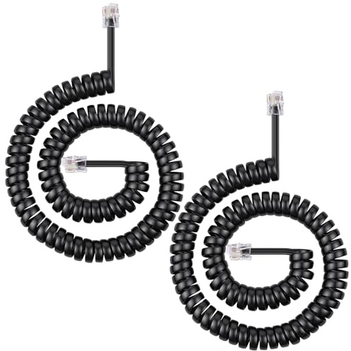 AOOSU Telephone Cord Cable Black Coiled Telephone Phone Handset Cable Cord, RJ10 Coiled Length 3M Uncoiled (Pack of 2)