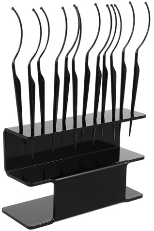 IMIKEYA Exhibidor Negro para Pestañas Postizas con 1 Soporte Ajustable y 12 Varillas Plásticas, Organizador Profesional para Extensiones de Pestañas en Salones de Belleza