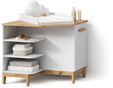 Livinity Wickelkommode Mailo, Weiß/Artisan, mit TürSpiel- und Lesebereich mit Komfortfaktor