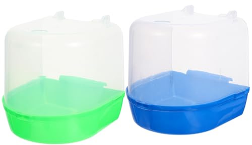 TOPBATHY 2 Bañeras Colgantes para Pájaros Grandes, Bañeras de Plástico Transparentes en Verde y Azul, Accesorio Práctico para Jaulas de Loros y Periquitos, Baño para Aves Fácil de Montar
