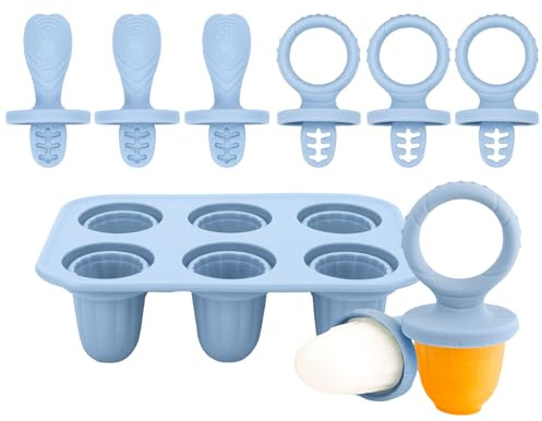 Cotabacuco Moules à glace barres silicone, aide à la dentition contre la douleur, 6 compartiments avec capacité de 17ml, pour purée de bébé lait maternel et fruits, sans BPA, gris bleu