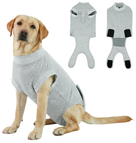 OP Body hund kastration – OP-dräkt hund | alternativ till halsband | andas, mjuk och elastisk | förhindrar läckage och repor | för hanar och hundar (ljusgrå XL)