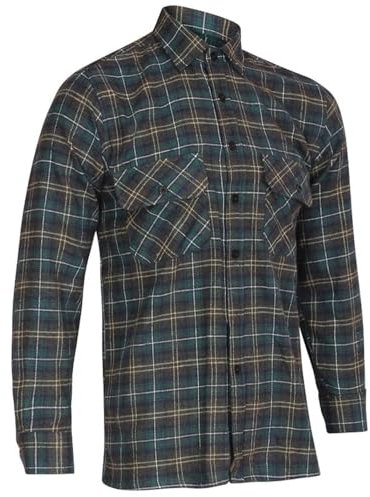 HuntaDeal Mens Shirt V2 Long Sleeved Flannel Brushed Cotton | Checked Check Lumberjack Work Warm Casual Work Outdoor Shirt, Green, 4XL