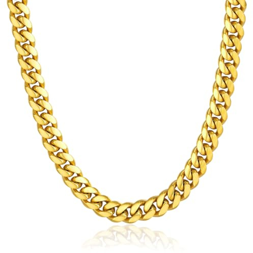 ChainsPro Stainless Steel Cuban Link Chains for Men, 4.8/6/10/14mm Width Cuban Chain Necklace, 18K Gold Plated No Tarnish Chains Jewelry for Men, 18-30'' Length Hip Hop Miami Necklace, Send Gift Box