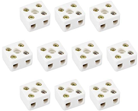 sourcing map 10 Stück Keramikklemmen Klemmenblöcke 2 Wege Hochtemperatur Porzellan Steckverbinder 21.5x19.5x14.2mm