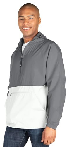 Charles River Apparel Unisex Color Blocked Pack-N-Go, Men's & Women's Pullover Anorak, Grey/White, Small
