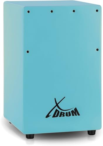 XDrum KC-37B Kinder-Cajon - Kleine Cajon speziell für Kinder - Nur 36 cm hoch - Snare-Effekt durch stimmbare Gitarrensaiten - blau