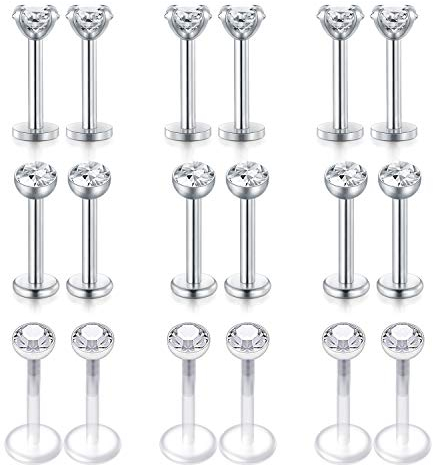 Rajnard 18er 16G 8mm Tragus Helix Piercing Lippenpiercing Stecker Silber Edelstahl& Bioflex mit kungel Tragus Helix Ohrring Labret Studs Piercing Schmuck